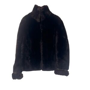 VTG Women's Sheared Beaver Fur Bomber Coat Chocolate Brown Cozy Warm Jacket M